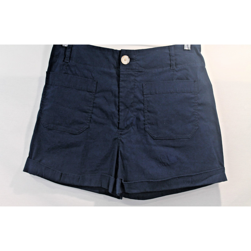 Anthropologie Linen Blend Shorts Womens size 32 Navy Patch Pockets Cuff Hem